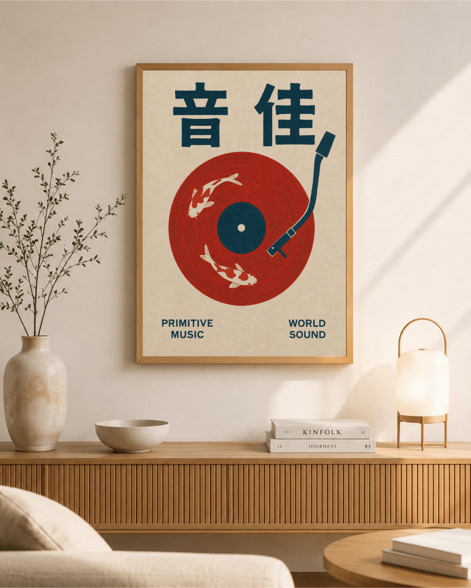 Koi Fish Vinyl Record Poster, Japanese Kanji Wall Art, World Music Print, Digital Download